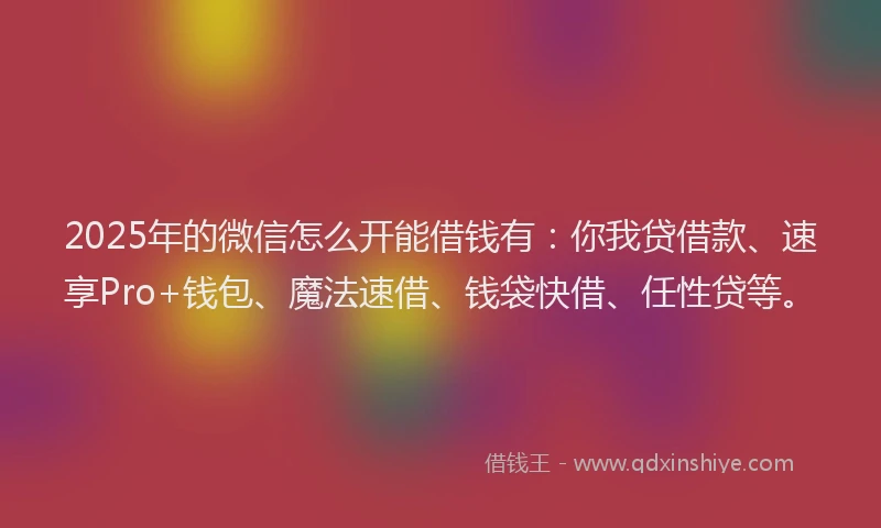 2025年的微信怎么开能借钱有：你我贷借款、速享Pro+钱包、魔法速借、钱袋快借、任性贷等。