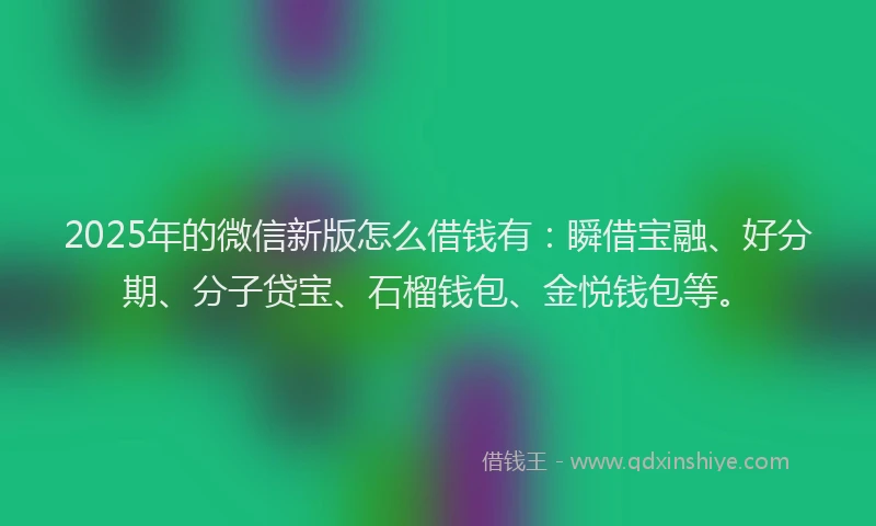 2025年的微信新版怎么借钱有：瞬借宝融、好分期、分子贷宝、石榴钱包、金悦钱包等。