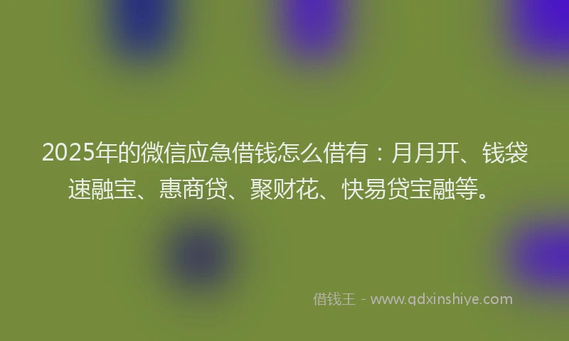 2025年的微信应急借钱怎么借有：月月开、钱袋速融宝、惠商贷、聚财花、快易贷宝融等。