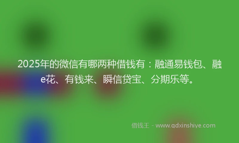 2025年的微信有哪两种借钱有：融通易钱包、融e花、有钱来、瞬信贷宝、分期乐等。