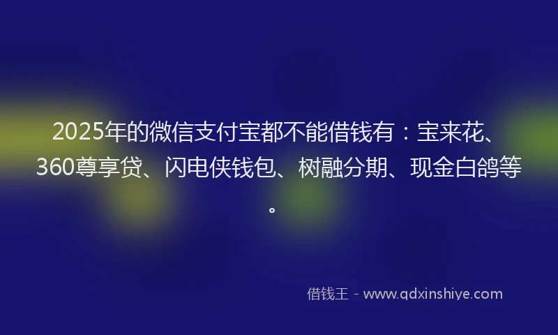 2025年的微信支付宝都不能借钱有：宝来花、360尊享贷、闪电侠钱包、树融分期、现金白鸽等。