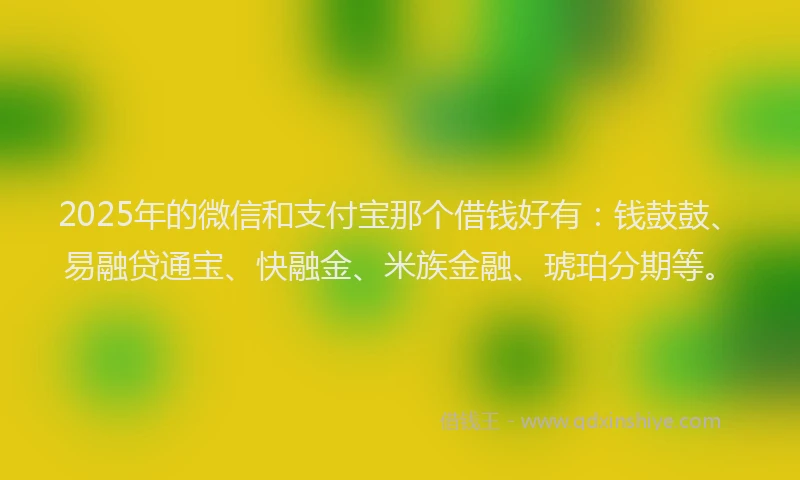 2025年的微信和支付宝那个借钱好有：钱鼓鼓、易融贷通宝、快融金、米族金融、琥珀分期等。