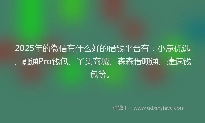 2025年的微信有什么好的借钱平台有：小鹿优选、融通Pro钱包、丫头商城、森森借呗通、捷速钱包等。