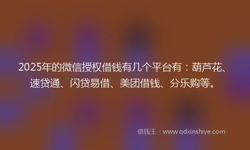2025年的微信授权借钱有几个平台有：葫芦花、速贷通、闪贷易借、美团借钱、分乐购等。