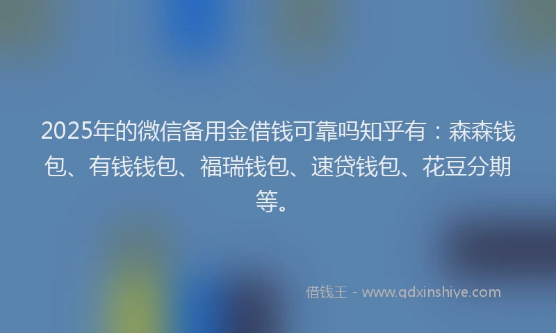 2025年的微信备用金借钱可靠吗知乎有：森森钱包、有钱钱包、福瑞钱包、速贷钱包、花豆分期等。