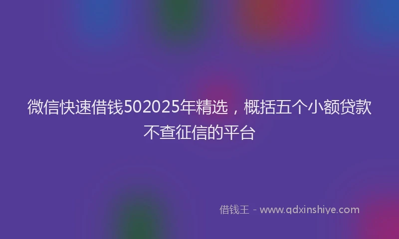 微信快速借钱502025年精选，概括五个小额贷款不查征信的平台