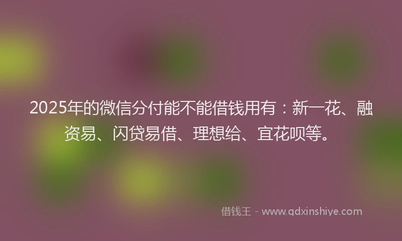 2025年的微信分付能不能借钱用有：新一花、融资易、闪贷易借、理想给、宜花呗等。