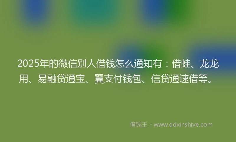 2025年的微信别人借钱怎么通知有：借蛙、龙龙用、易融贷通宝、翼支付钱包、信贷通速借等。
