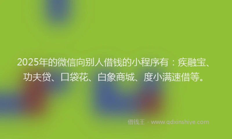 2025年的微信向别人借钱的小程序有：疾融宝、功夫贷、口袋花、白象商城、度小满速借等。