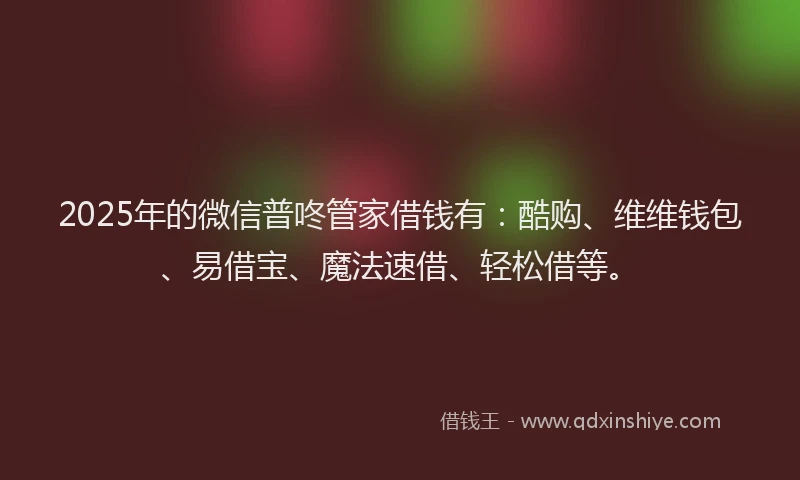 2025年的微信普咚管家借钱有：酷购、维维钱包、易借宝、魔法速借、轻松借等。
