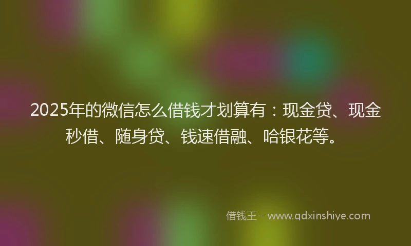 2025年的微信怎么借钱才划算有：现金贷、现金秒借、随身贷、钱速借融、哈银花等。