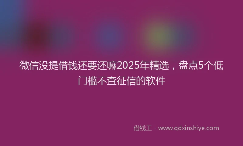 微信没提借钱还要还嘛2025年精选，盘点5个低门槛不查征信的软件