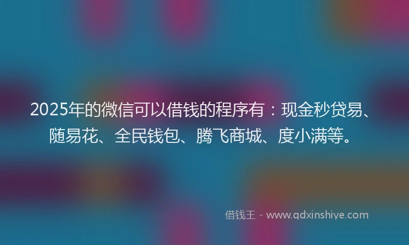 2025年的微信可以借钱的程序有：现金秒贷易、随易花、全民钱包、腾飞商城、度小满等。