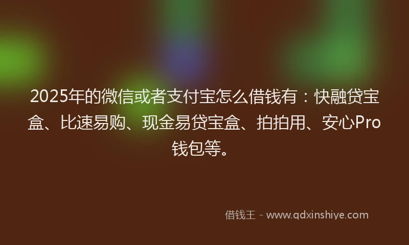 2025年的微信或者支付宝怎么借钱有：快融贷宝盒、比速易购、现金易贷宝盒、拍拍用、安心Pro钱包等。