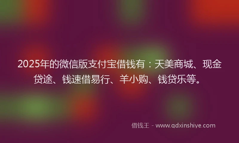 2025年的微信版支付宝借钱有：天美商城、现金贷途、钱速借易行、羊小购、钱贷乐等。