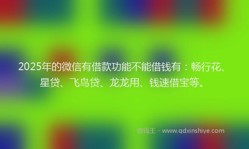 2025年的微信有借款功能不能借钱有：畅行花、星贷、飞鸟贷、龙龙用、钱速借宝等。