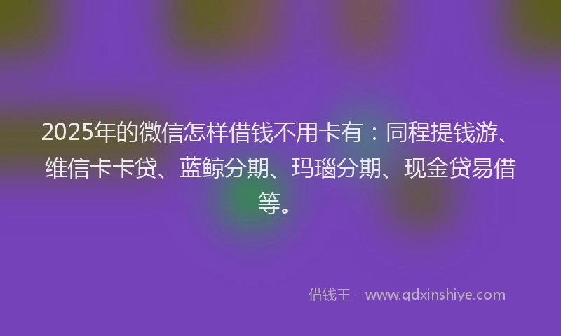 2025年的微信怎样借钱不用卡有：同程提钱游、维信卡卡贷、蓝鲸分期、玛瑙分期、现金贷易借等。