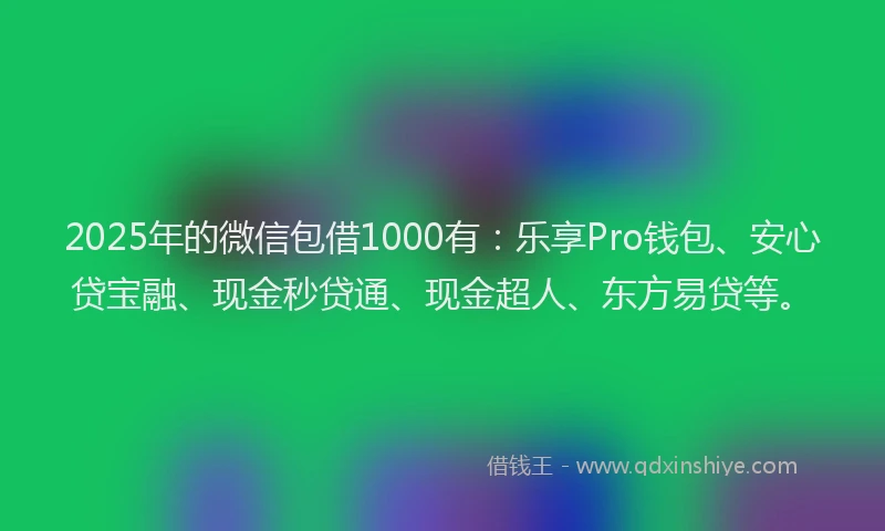 2025年的微信包借1000有：乐享Pro钱包、安心贷宝融、现金秒贷通、现金超人、东方易贷等。