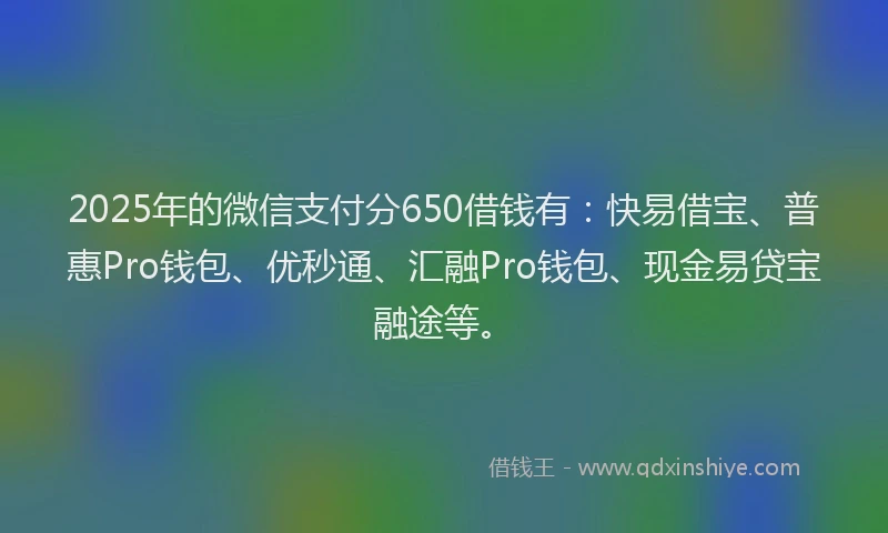 2025年的微信支付分650借钱有：快易借宝、普惠Pro钱包、优秒通、汇融Pro钱包、现金易贷宝融途等。