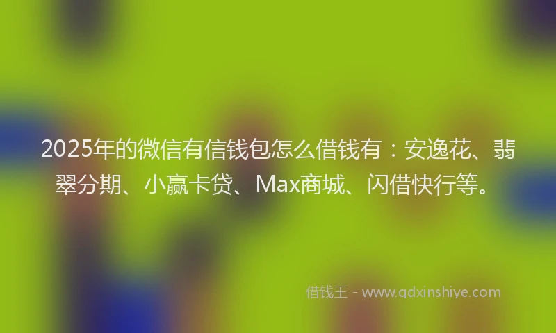 2025年的微信有信钱包怎么借钱有：安逸花、翡翠分期、小赢卡贷、Max商城、闪借快行等。