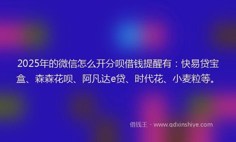 2025年的微信怎么开分呗借钱提醒有：快易贷宝盒、森森花呗、阿凡达e贷、时代花、小麦粒等。