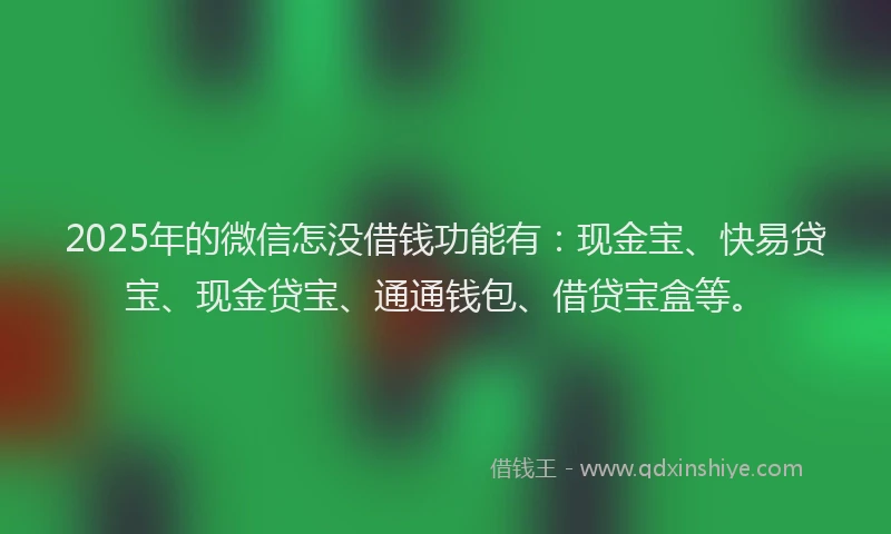 2025年的微信怎没借钱功能有：现金宝、快易贷宝、现金贷宝、通通钱包、借贷宝盒等。