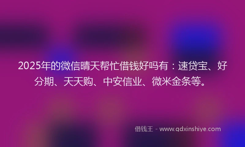 2025年的微信晴天帮忙借钱好吗有：速贷宝、好分期、天天购、中安信业、微米金条等。