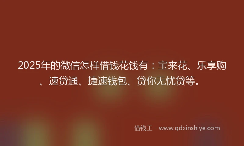 2025年的微信怎样借钱花钱有：宝来花、乐享购、速贷通、捷速钱包、贷你无忧贷等。