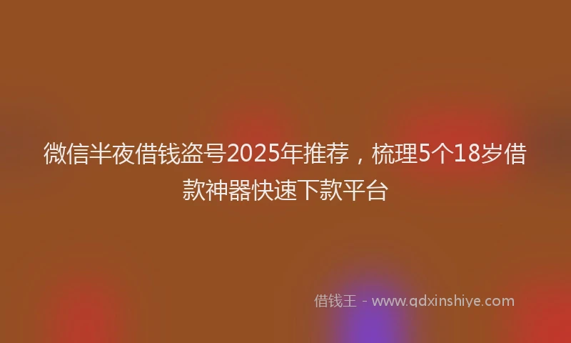 微信半夜借钱盗号2025年推荐，梳理5个18岁借款神器快速下款平台