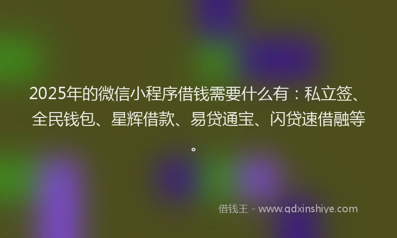 2025年的微信小程序借钱需要什么有：私立签、全民钱包、星辉借款、易贷通宝、闪贷速借融等。