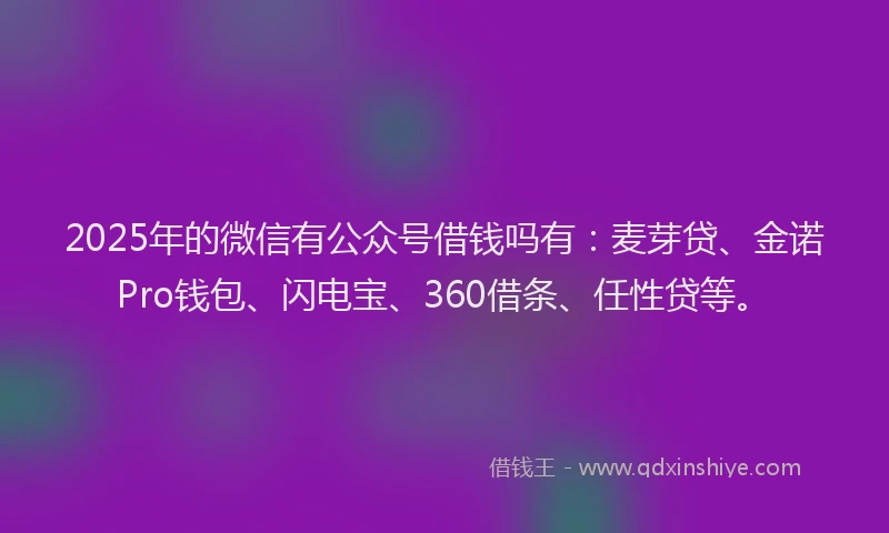 2025年的微信有公众号借钱吗有：麦芽贷、金诺Pro钱包、闪电宝、360借条、任性贷等。