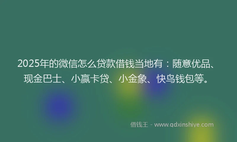 2025年的微信怎么贷款借钱当地有：随意优品、现金巴士、小赢卡贷、小金象、快鸟钱包等。