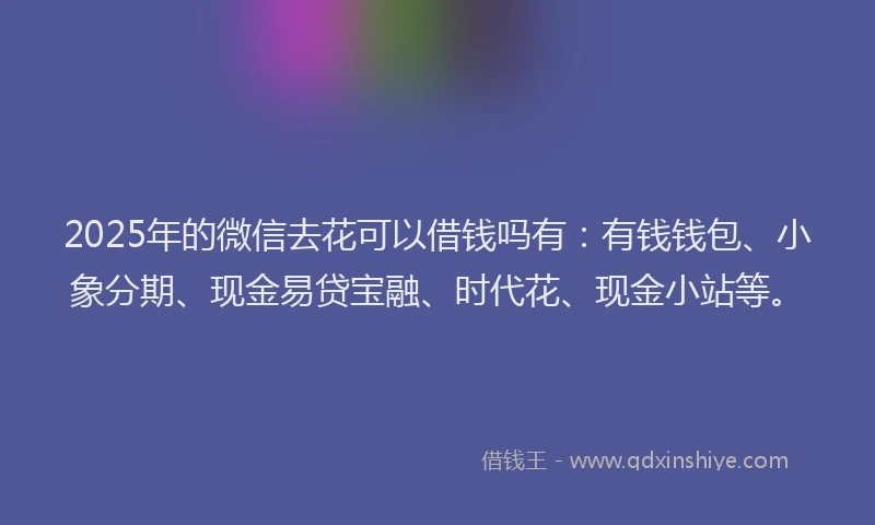 2025年的微信去花可以借钱吗有：有钱钱包、小象分期、现金易贷宝融、时代花、现金小站等。