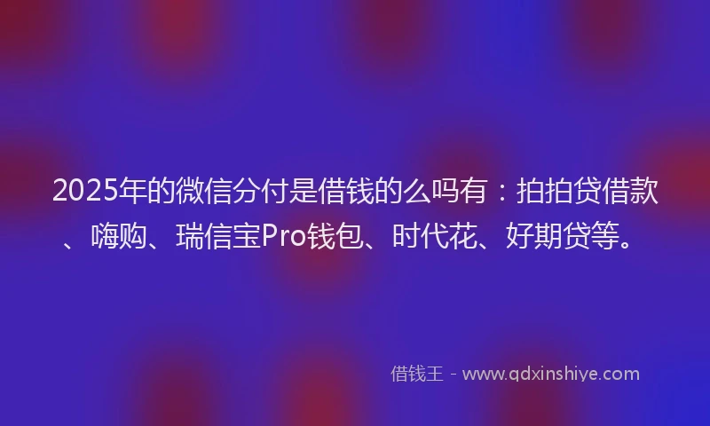 2025年的微信分付是借钱的么吗有：拍拍贷借款、嗨购、瑞信宝Pro钱包、时代花、好期贷等。