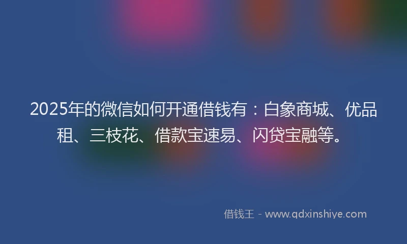 2025年的微信如何开通借钱有：白象商城、优品租、三枝花、借款宝速易、闪贷宝融等。