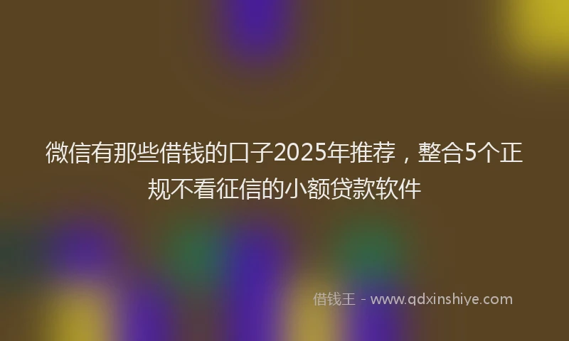 微信有那些借钱的口子2025年推荐，整合5个正规不看征信的小额贷款软件