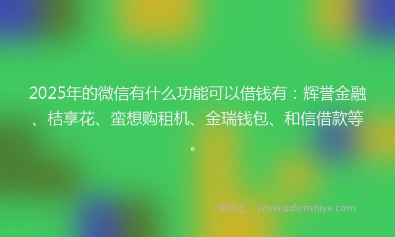 2025年的微信有什么功能可以借钱有：辉誉金融、桔享花、蛮想购租机、金瑞钱包、和信借款等。