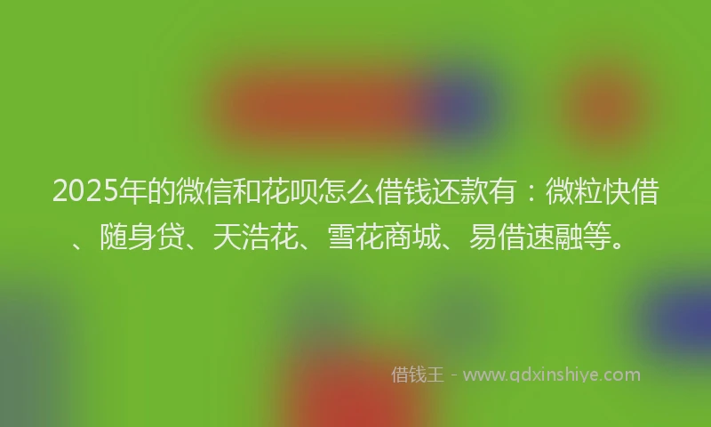 2025年的微信和花呗怎么借钱还款有：微粒快借、随身贷、天浩花、雪花商城、易借速融等。