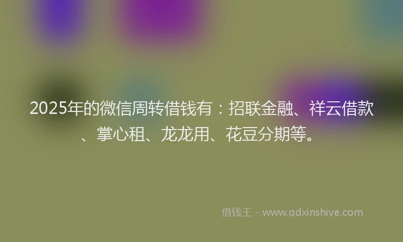 2025年的微信周转借钱有：招联金融、祥云借款、掌心租、龙龙用、花豆分期等。