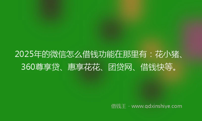 2025年的微信怎么借钱功能在那里有：花小猪、360尊享贷、惠享花花、团贷网、借钱快等。