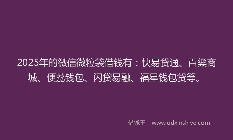 2025年的微信微粒袋借钱有：快易贷通、百樂商城、便荔钱包、闪贷易融、福星钱包贷等。