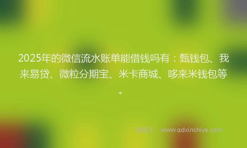 2025年的微信流水账单能借钱吗有：甄钱包、我来易贷、微粒分期宝、米卡商城、哆来米钱包等。