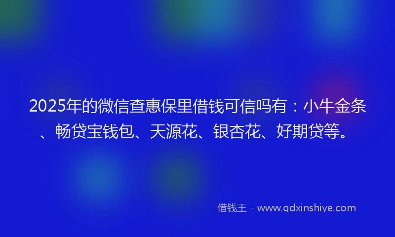 2025年的微信查惠保里借钱可信吗有：小牛金条、畅贷宝钱包、天源花、银杏花、好期贷等。