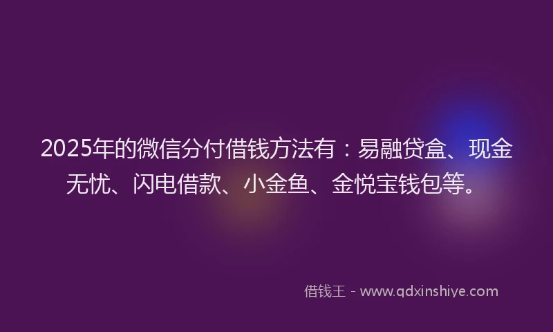 2025年的微信分付借钱方法有：易融贷盒、现金无忧、闪电借款、小金鱼、金悦宝钱包等。