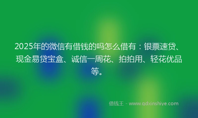 2025年的微信有借钱的吗怎么借有：银票速贷、现金易贷宝盒、诚信一周花、拍拍用、轻花优品等。