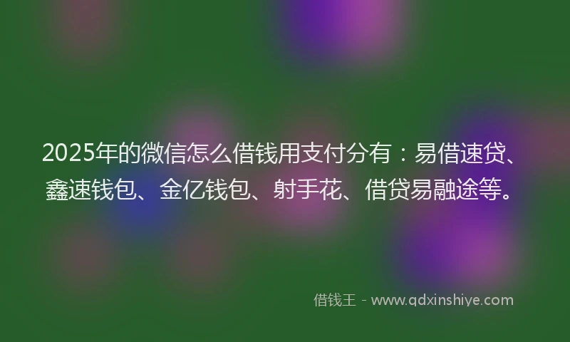 2025年的微信怎么借钱用支付分有：易借速贷、鑫速钱包、金亿钱包、射手花、借贷易融途等。