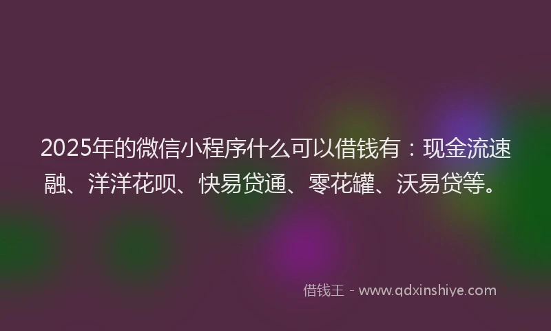 2025年的微信小程序什么可以借钱有：现金流速融、洋洋花呗、快易贷通、零花罐、沃易贷等。