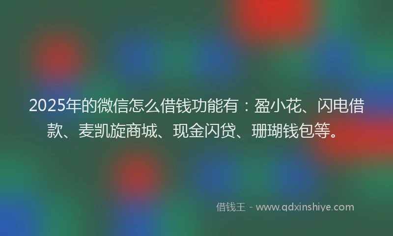 2025年的微信怎么借钱功能有：盈小花、闪电借款、麦凯旋商城、现金闪贷、珊瑚钱包等。