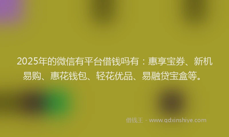 2025年的微信有平台借钱吗有：惠享宝券、新机易购、惠花钱包、轻花优品、易融贷宝盒等。