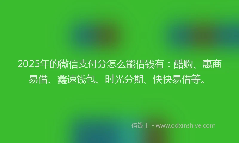 2025年的微信支付分怎么能借钱有：酷购、惠商易借、鑫速钱包、时光分期、快快易借等。